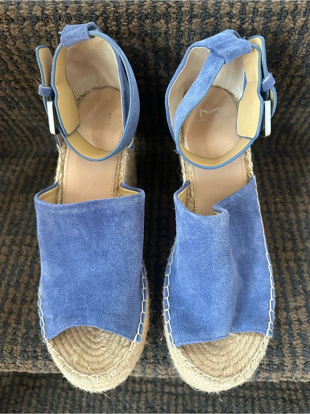 Marc Fisher Blue Suede Espadrille Wedge Sandals - 4 inch heels